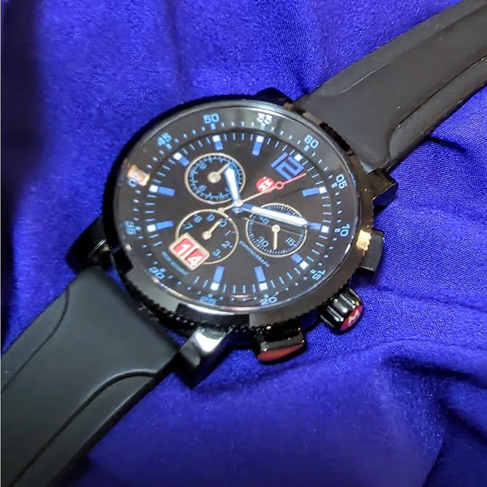 Michele Swiss Chrono Sail 42mm Men's Watch Black With Blue Accents